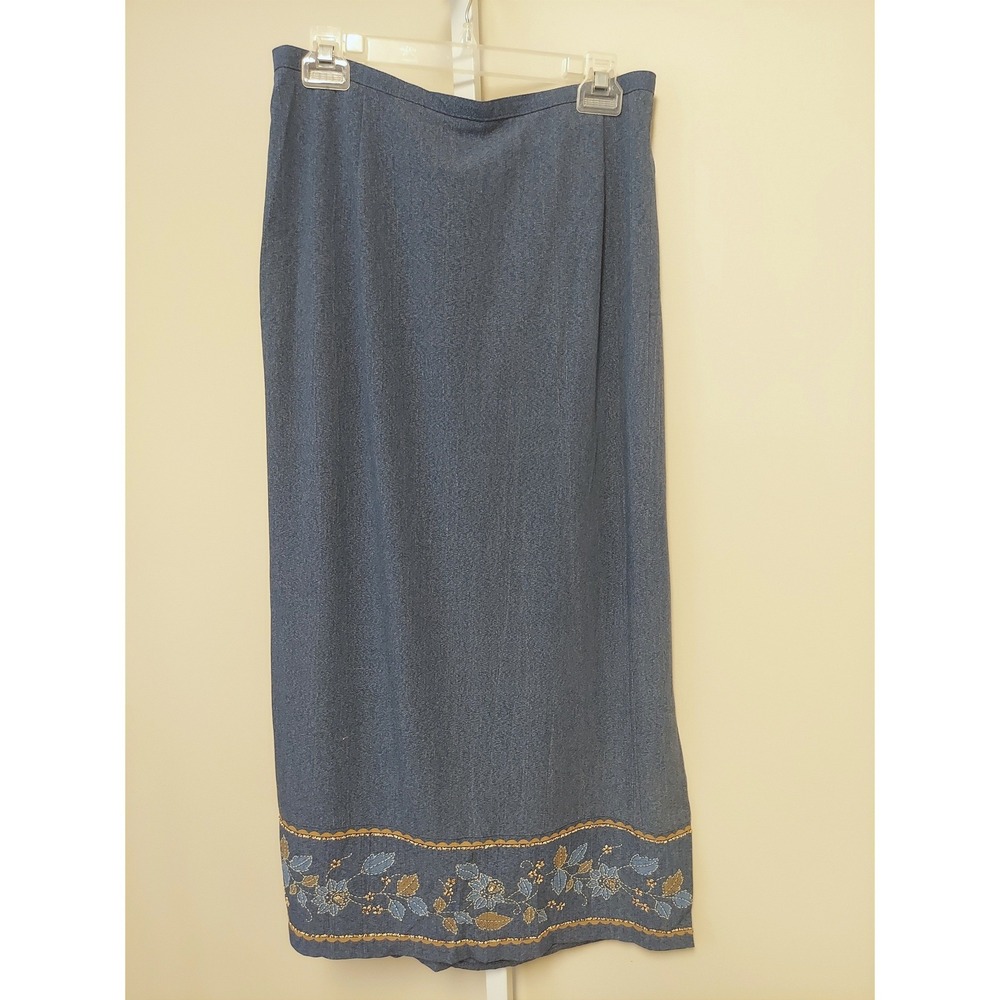 Alfred Dunner Vintage Fall Floral Beaded Maxi Skirt 16 USA Cottagecore